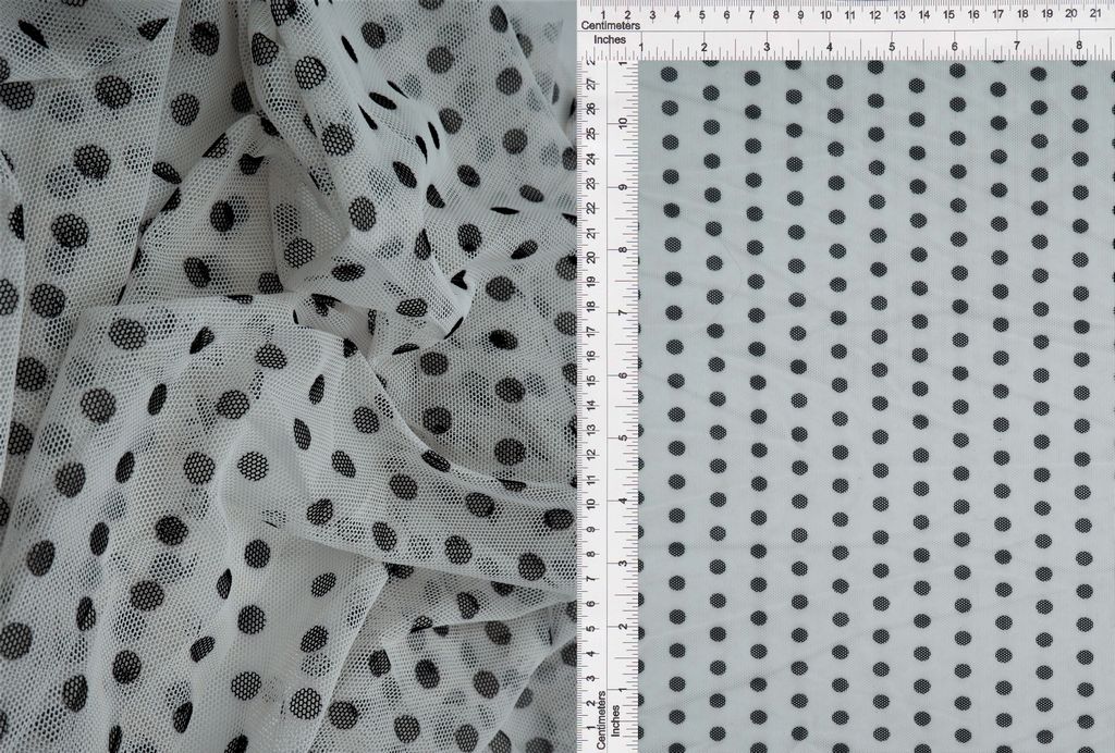 MESH-DU1128 / WHITE/BLACK / 92%POLY 8%SPAN MESH POLKA DOT PRINT