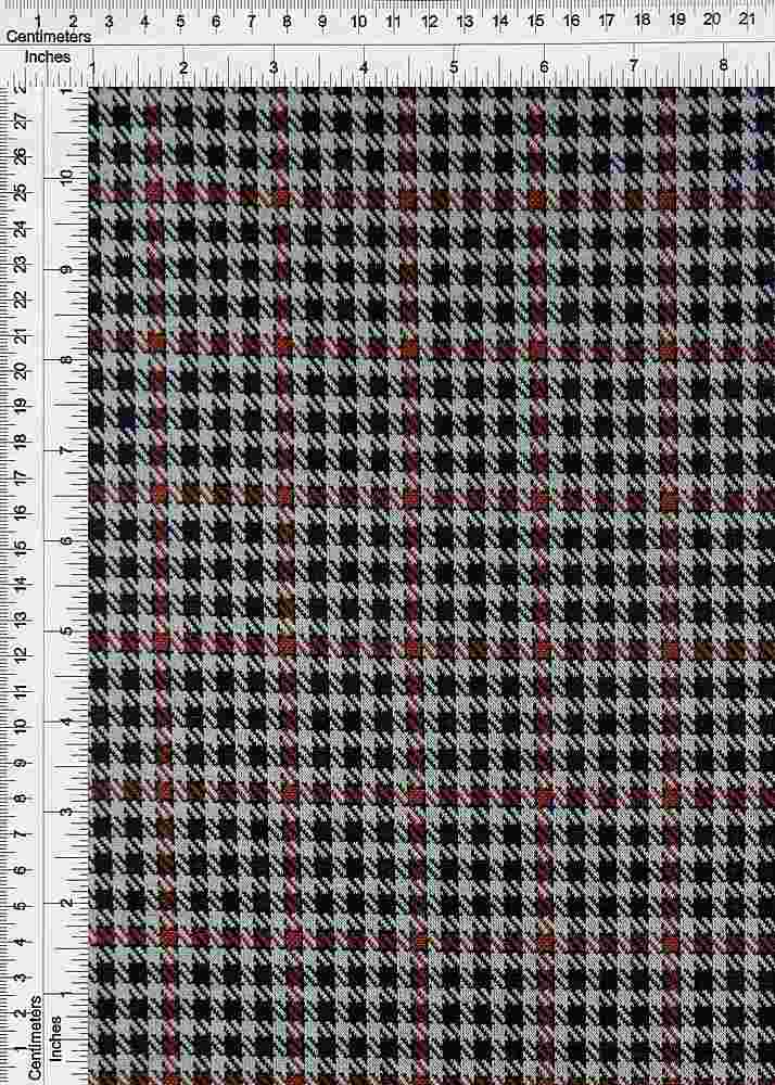 KNT4211 / BLACK/RUST / 90.5%POLY 8.5%RAY 1%SPAN DOUBLE KNIT JACQUARD PLAID