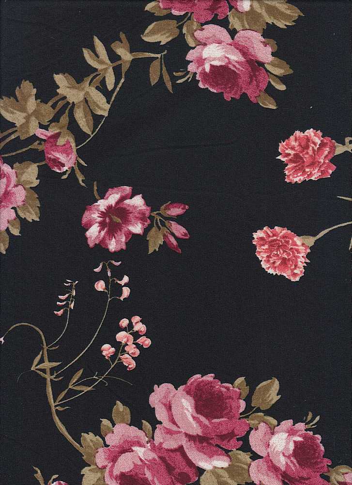 KNT2100-SE61232 / BLACK/CORAL / 96%POLY 4%SPAN DTY BRUSHED FLORAL PRINT