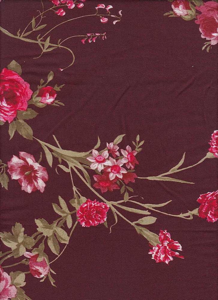 KNT2100-SE61232 / BURGUNDY/OXBLOOD / 96%POLY 4%SPAN DTY BRUSHED FLORAL PRINT