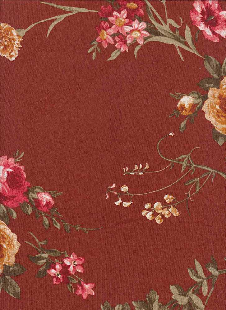 KNT2100-SE61232 / RUST/TERRACOTTA / 96%POLY 4%SPAN DTY BRUSHED FLORAL PRINT
