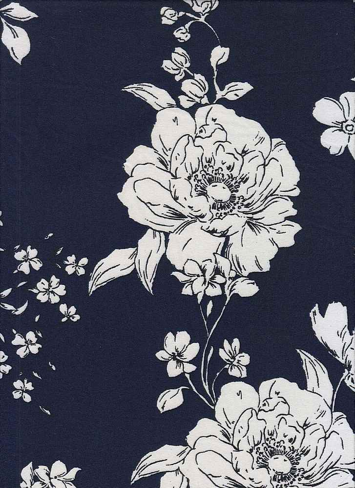 KNT2100-Q90404 / NAVY/IVORY / 96%POLY 4%SPAN DTY BRUSHED FLORAL PRINT