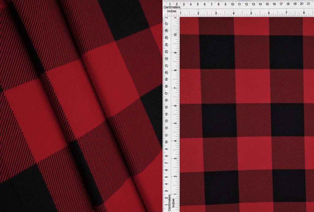 KNT2100-DU917 / BLK/CHERRY / 96%POLY 4%SPAN DTY BRUSHED BUFFALO PLAID