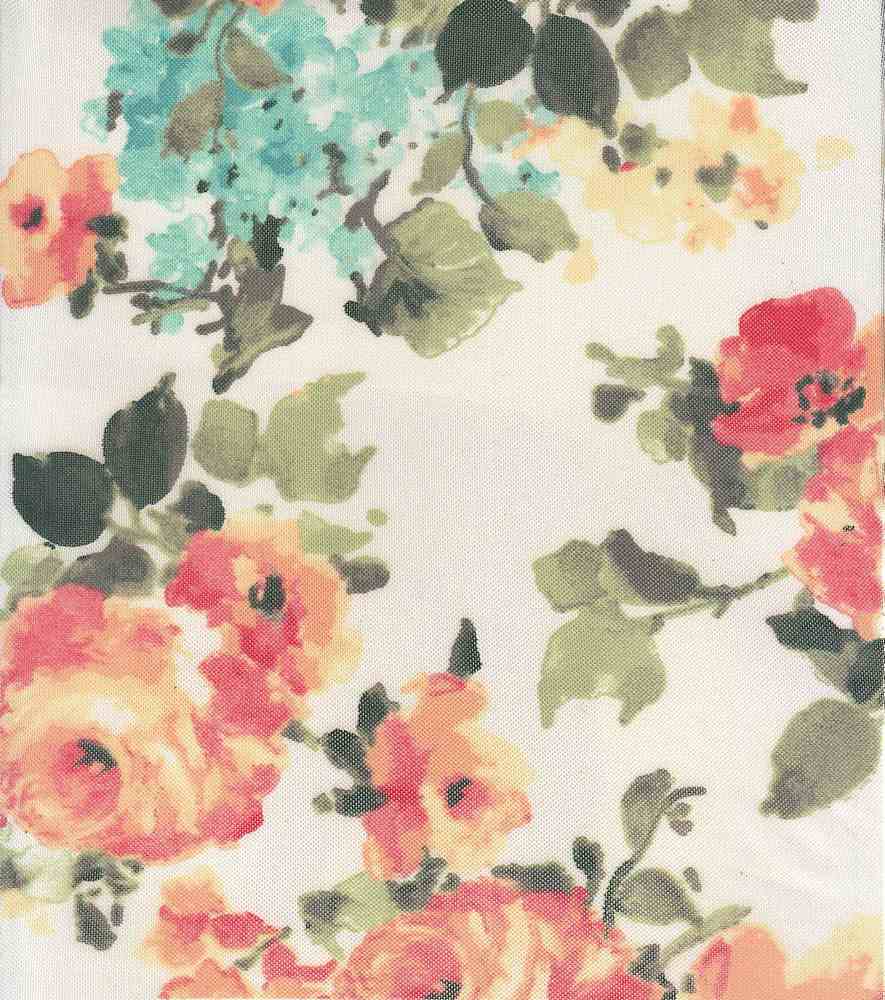 MESH-SE60401 / IVORY/CORAL / 92%POLY 8%SPAN MESH FLORAL PRINT