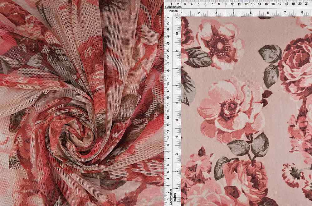 MESH-SE40528 / CORAL/NUDE / 90%Poly 10%Span Mesh Floral Print