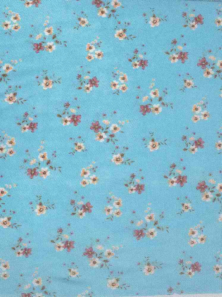 MESH-Q80202 / AQUA / 97%POLY 3%SPAN MESH DITSY FLORAL PRINT
