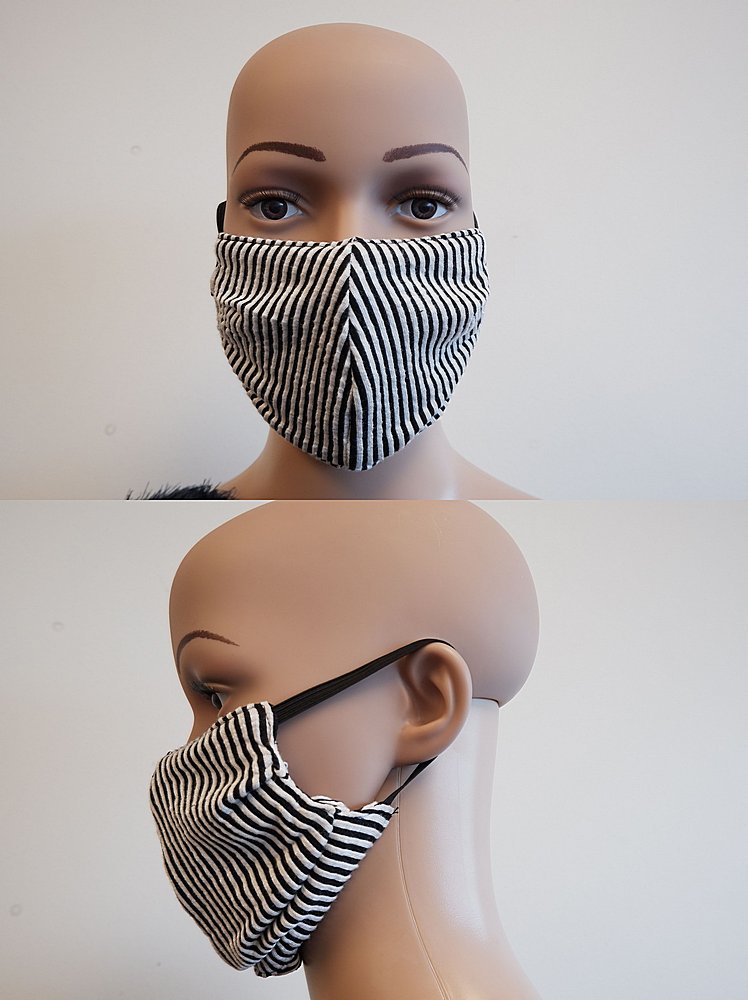 M001-4144 / BLACK/WHITE / 58%RAY 42%POLY 2%SPAN TWO TONE SLUB RIB FACE MASK