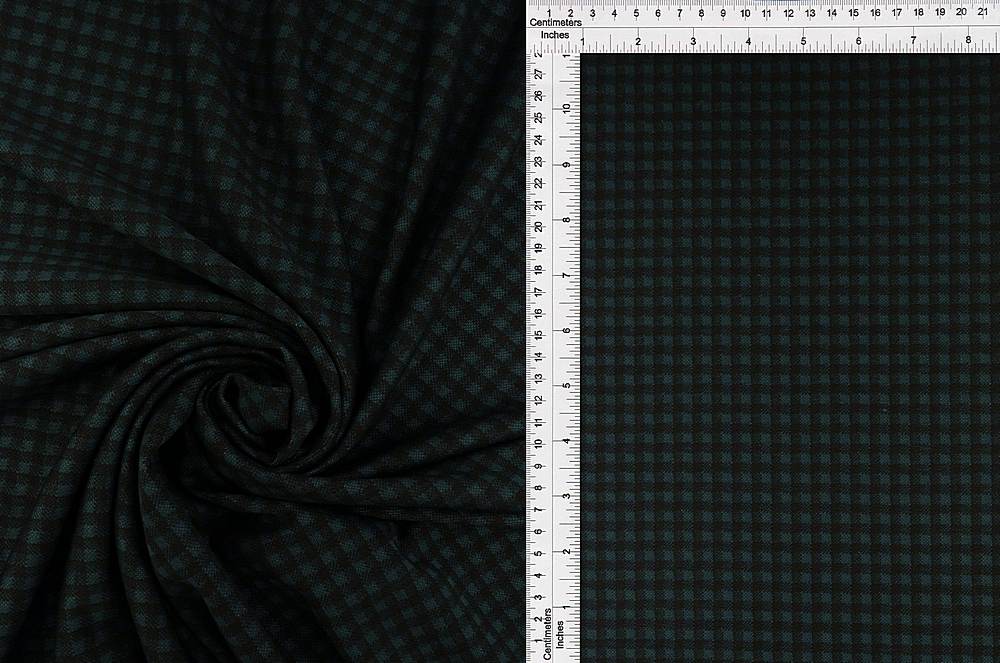 KNT4235 / TEAL/BLACK / 81%P 16%R 3%SP DOUBLE KNIT PLAID