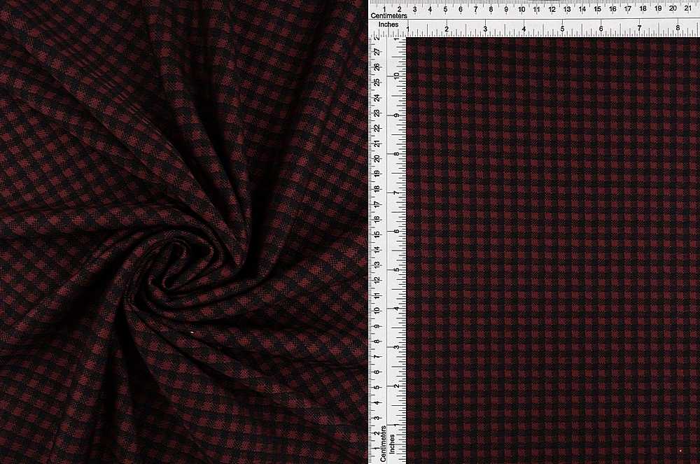 KNT4235 / BURGUNDY/BLACK / 81%P 16%R 3%SP DOUBLE KNIT PLAID