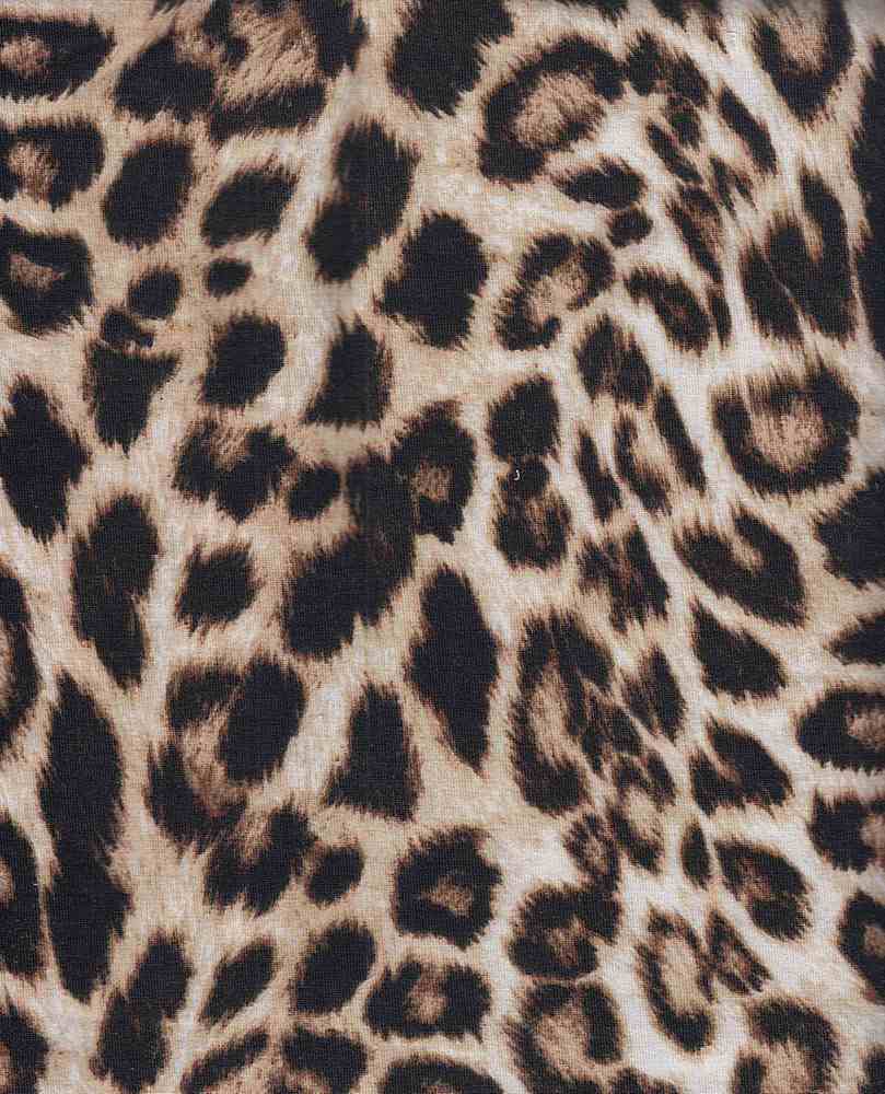KNT1374-SE20352 / SAND / 90%POLY 7%RAYON 3%SPAN FRENCH TERRY ANIMAL PRINT