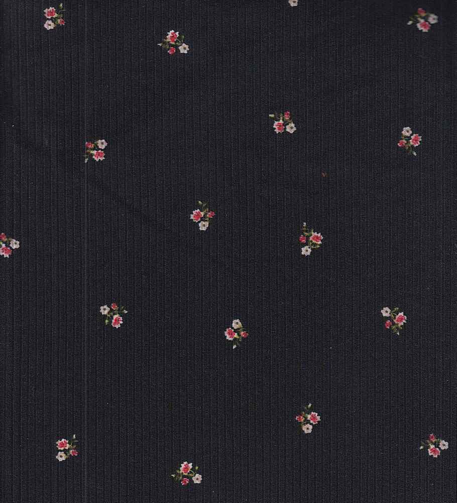 KNT3422-Q90731 / BLACK / 87%POLY 13%SPAN 4X2 YUMMY RIB DITSY FLORAL PRINT