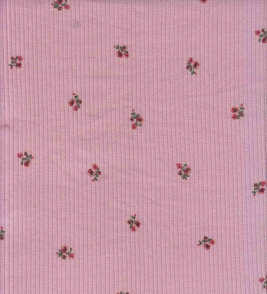 KNT3422-Q90731 / BLUSH / 87%POLY 13%SPAN 4X2 YUMMY RIB DITSY FLORAL PRINT