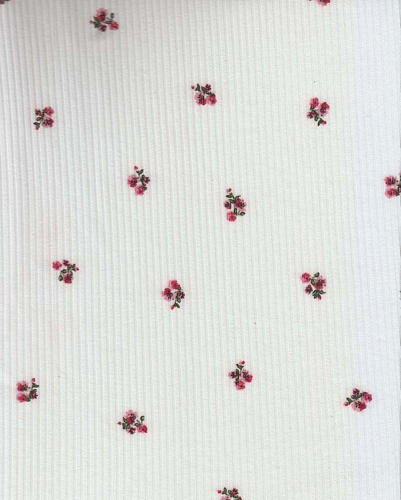 KNT3422-Q90731 / IVORY / 87%POLY 13%SPAN 4X2 YUMMY RIB DITSY FLORAL PRINT