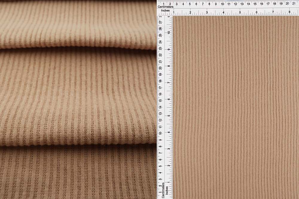 KNT3855 / TAUPE SD / 76%RAY 21%POLY 3%SPAN 2X2 BRUSHED RIB SOLID SWEATER