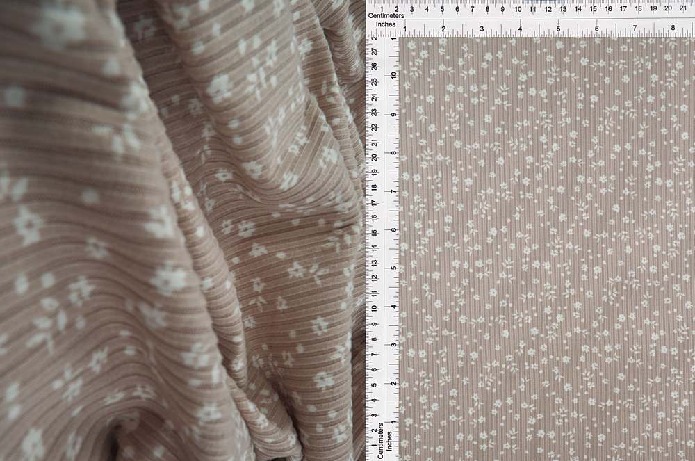KNT3422-MS00518 / TAUPE / 87%POLY 13%SPAN 4X2 YUMMY RIB DITSY FLORAL-FLOWER