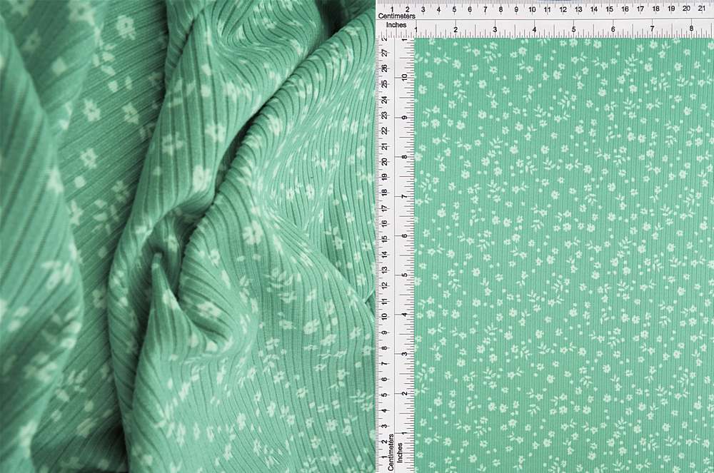 KNT3422-MS00518 / MINT / 87%POLY 13%SPAN 4X2 YUMMY RIB DITSY FLORAL-FLOWER