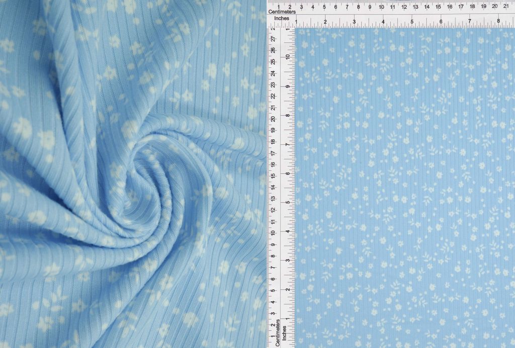 KNT3422-MS00518 / BLUE / 94%POLY 6%SPAN 4X2 YUMMY RIB DITSY FLORAL-FLOWER