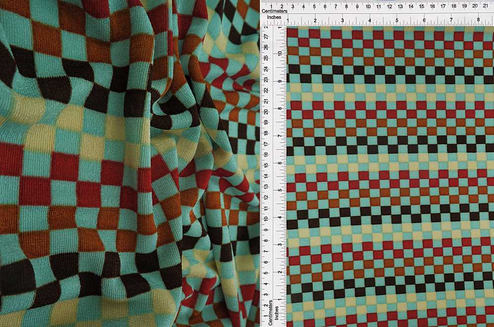 KNT3963-MS10067 / AQUA MULTI / 91%P 9%SP 1X1 SLINKY RIB MULTI COLOR CHECKER