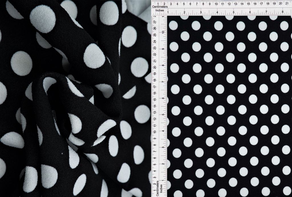 KNT3971-DU210 / BLACK/WHITE / 95%POLY 5%SPAN TECHNO CREPE DOT PRINT