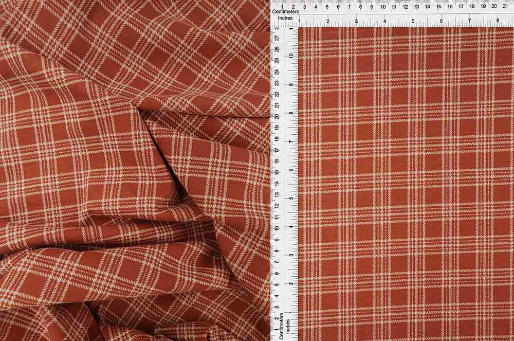 KNT3911 / RUST / 81%POLY 16%RAY 3%SPAN DOUBLE KNIT JACQUARD PLAID