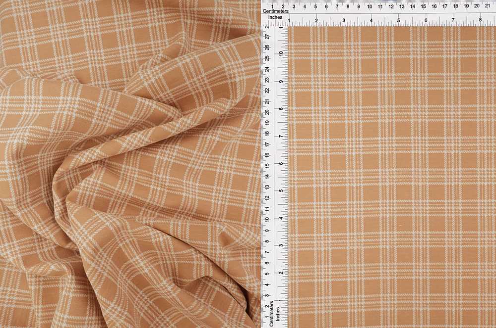 KNT3911 / TAN / 81%POLY 16%RAY 3%SPAN DOUBLE KNIT JACQUARD PLAID