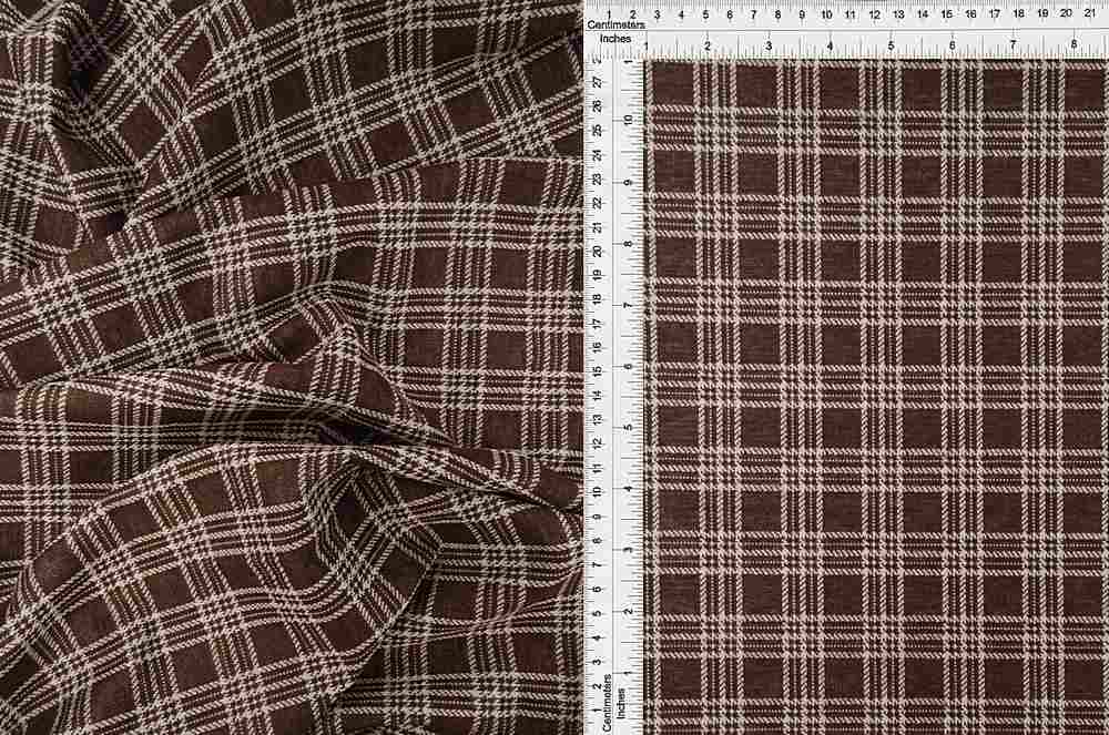KNT3911 / BROWN / 81%POLY 16%RAY 3%SPAN DOUBLE KNIT JACQUARD PLAID