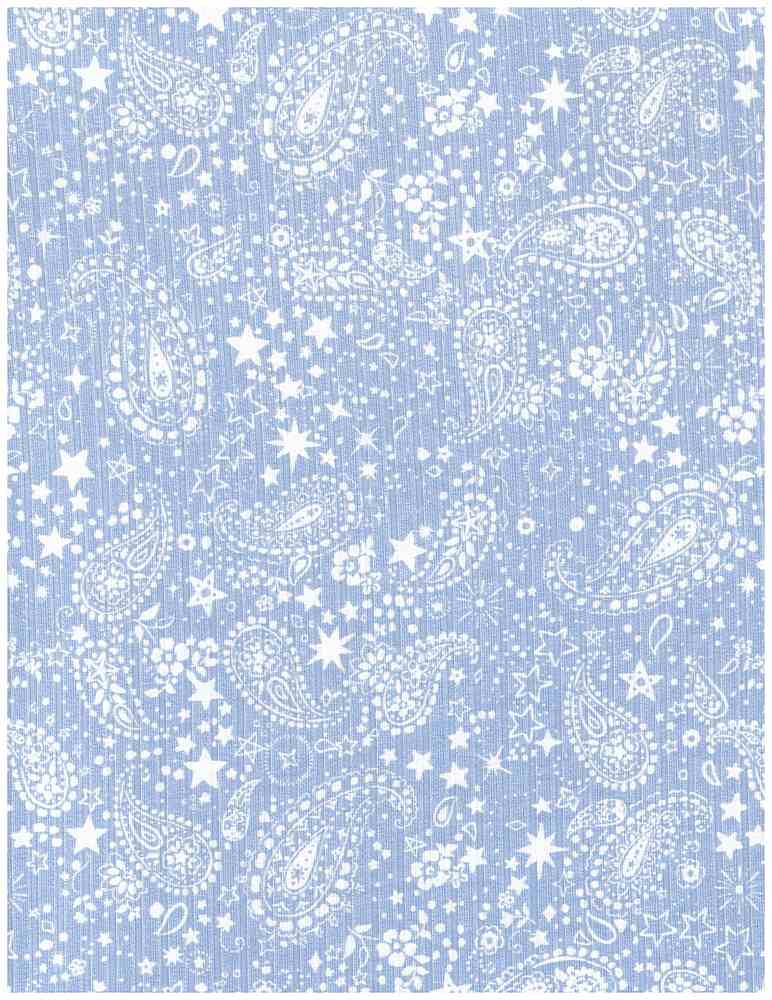 KNT4135-MS01211 / BLUE LT / 87%POLY 13%SPAN 8X3 YUMMY RIB PAISLEY/STAR PRINT