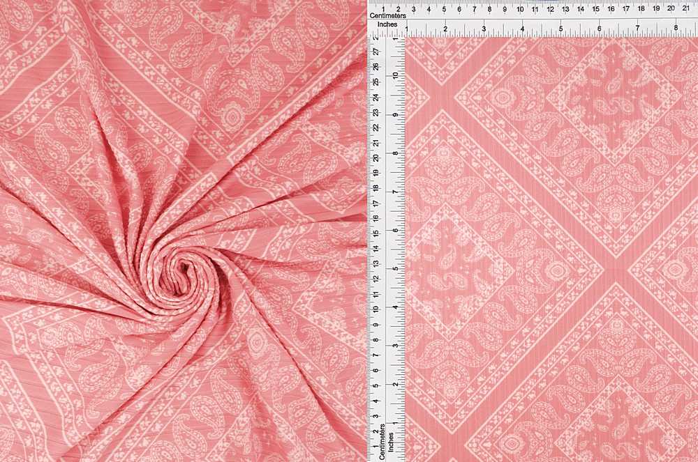 KNT4135-MS01218 / ROSE / 87%POLY 13%SPAN 8X3 YUMMY RIB BANDANA PAISLEY PRINT