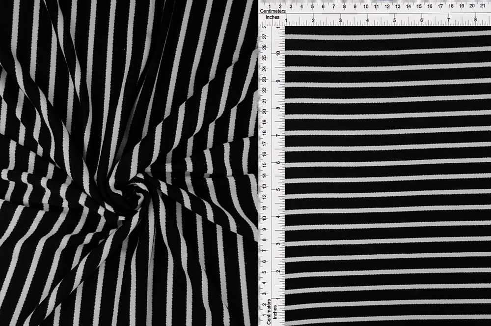 KNT4404 / BLACK/WHITE / 68%RAY 29%POLY 3%SPAN VISCOSE CREPE W/1CM STRIPE