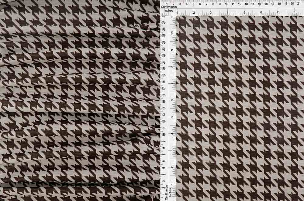 KNT4142 / WHITE/BROWN DK / 96%POLY 4%SPAN HARRINGBONE KNIT JACQ HOUNDSTOOTH