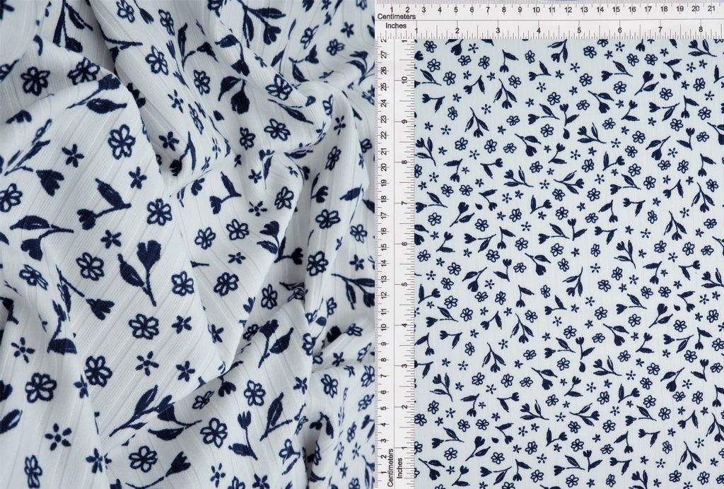 KNT4135-MS01222 / IVORY/NAVY / 87%POLY 13%SPAN 8X3 YUMMY RIB DITSY FLORAL PRINT