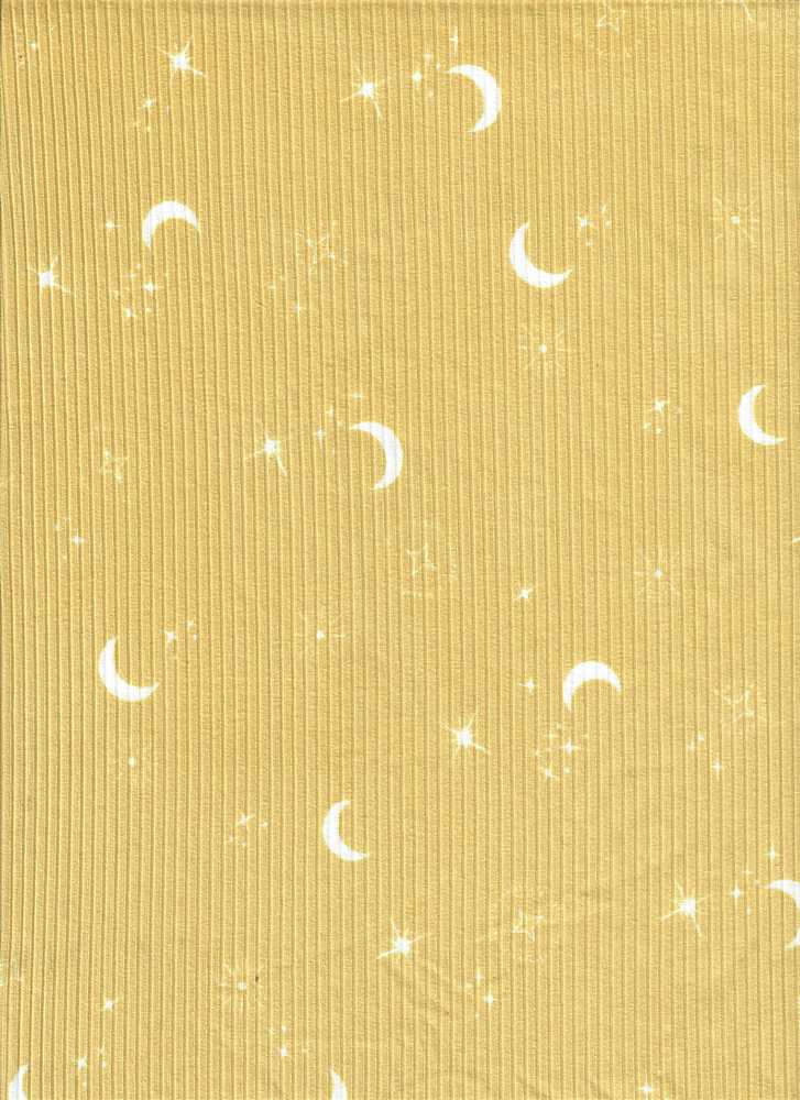 KNT3422-MS01212 / YELLOW BUTTER / 87%POLY 13%SPAN 4X2 YUMMY RIB STAR/MOON PRINT