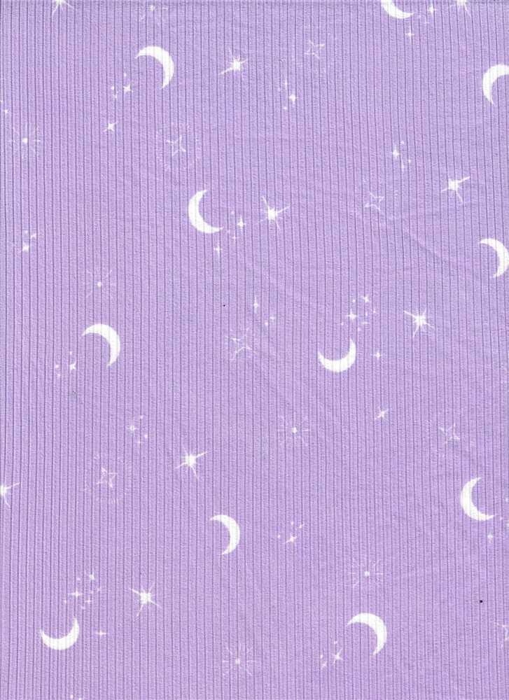 KNT3422-MS01212 / LAVENDER / 87%POLY 13%SPAN 4X2 YUMMY RIB STAR/MOON PRINT