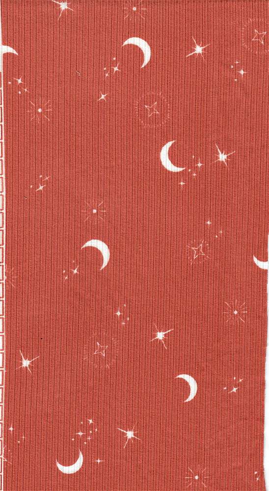 KNT3422-MS01212 / TERRACOTTA / 87%POLY 13%SPAN 4X2 YUMMY RIB STAR/MOON PRINT