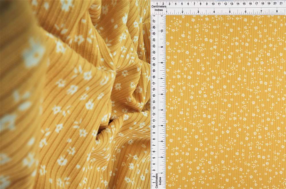 KNT3422-MS00518 / YELLOW AMBER / 87%POLY 13%SPAN 4X2 YUMMY RIB DITSY FLORAL-FLOWER