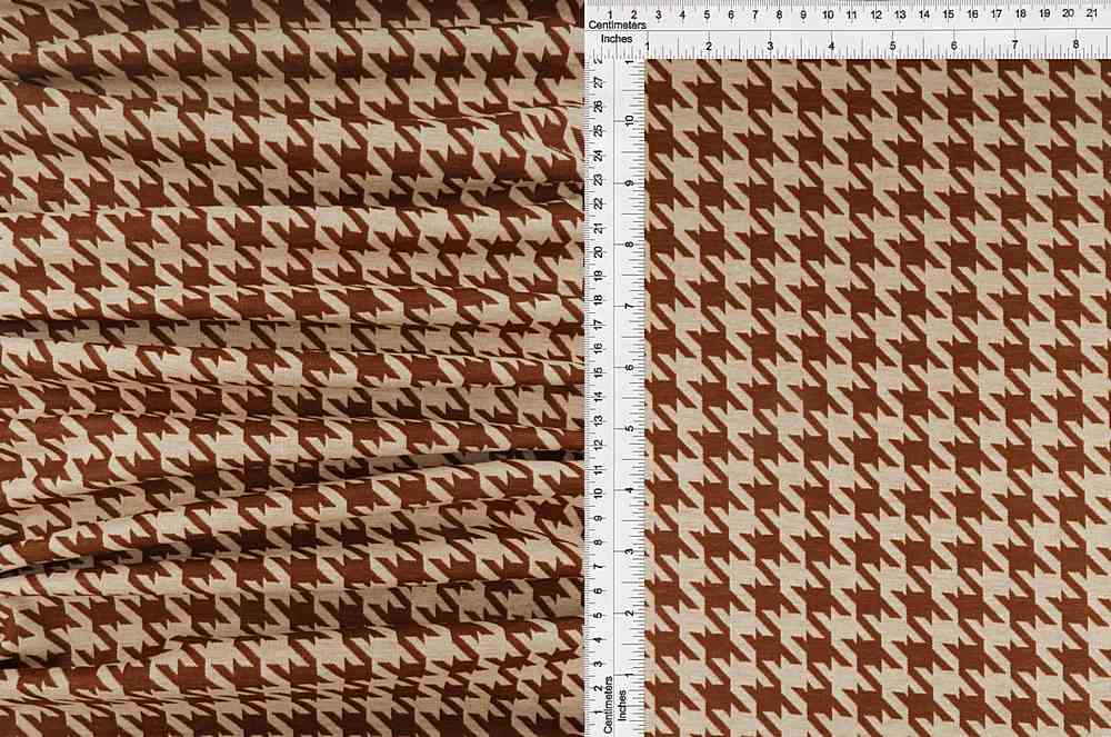 KNT4142 / WHITE/COCO BROWN / 96%POLY 4%SPAN HARRINGBONE KNIT JACQ HOUNDSTOOTH