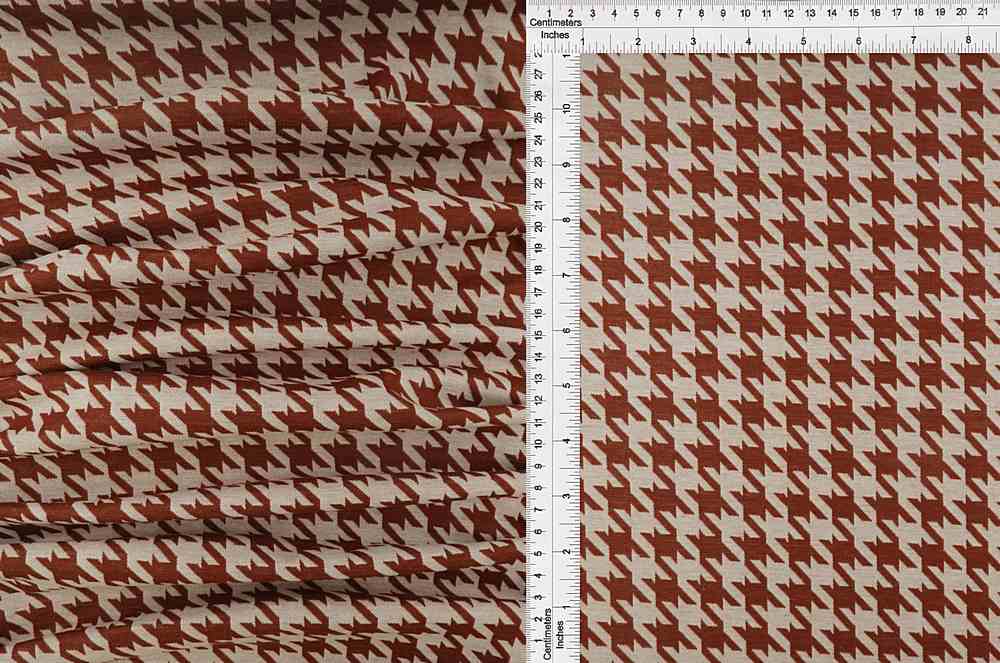 KNT4142 / WHITE/BRICK / 96%POLY 4%SPAN HARRINGBONE KNIT JACQ HOUNDSTOOTH