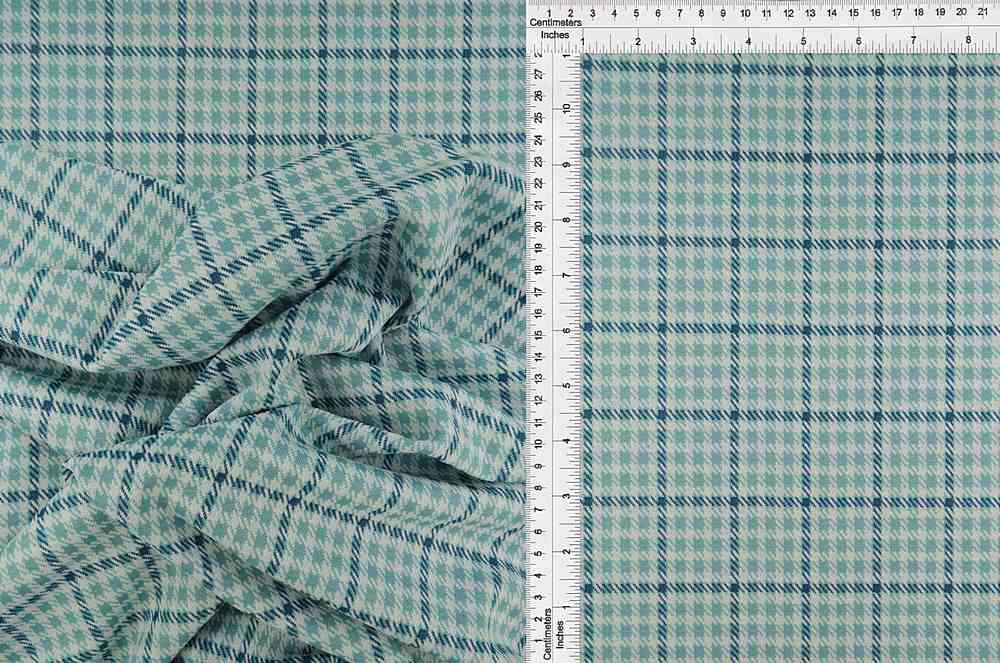 KNT4211 / TURQUOISE/BLUE / 90.5%POLY 8.5%RAY 1%SPAN DOUBLE KNIT JACQUARD PLAID