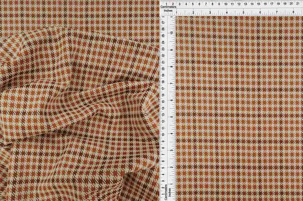 KNT4211 / RUST/BROWN / 90.5%POLY 8.5%RAY 1%SPAN DOUBLE KNIT JACQUARD PLAID
