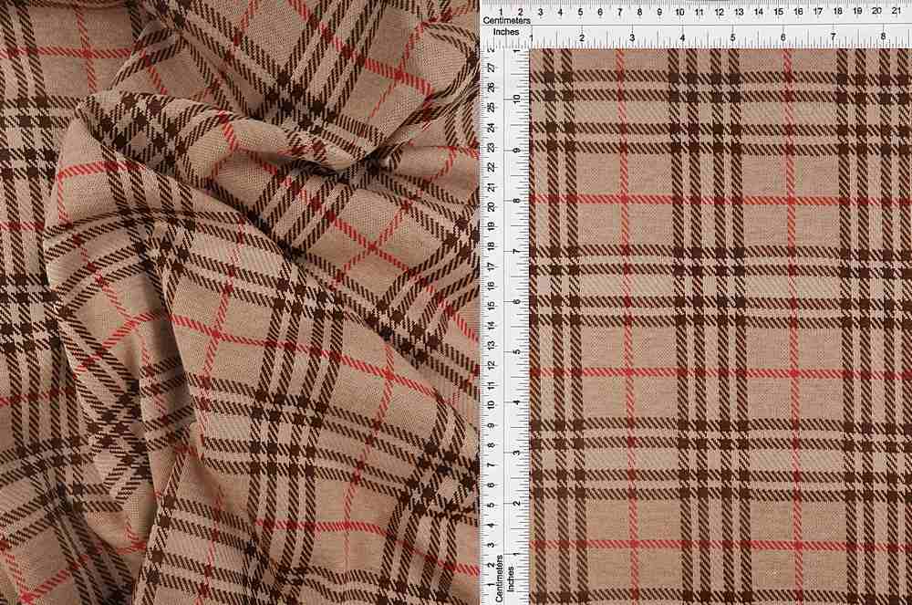 KNT4125 / LATTE/BROWN / 96%POLY 4%SPAN KNIT JACQUARD PLAID