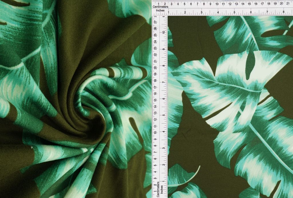 KNT2100-Q01212 / OLIVE / 96%POLY 4%SPAN DTY BRUSHED TROPICAL PRINT