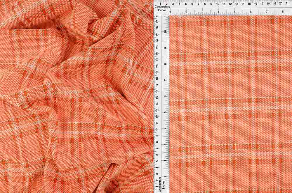 KNT4411 / ORANGE / 96%POLY 4%SPAN KNIT JACQUARD PLAID