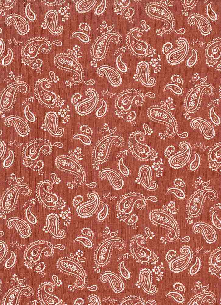 KNT4135-MS01217 / RUST / 87%POLY 13%SPAN 8X3 YUMMY RIB PAISLEY PRINT