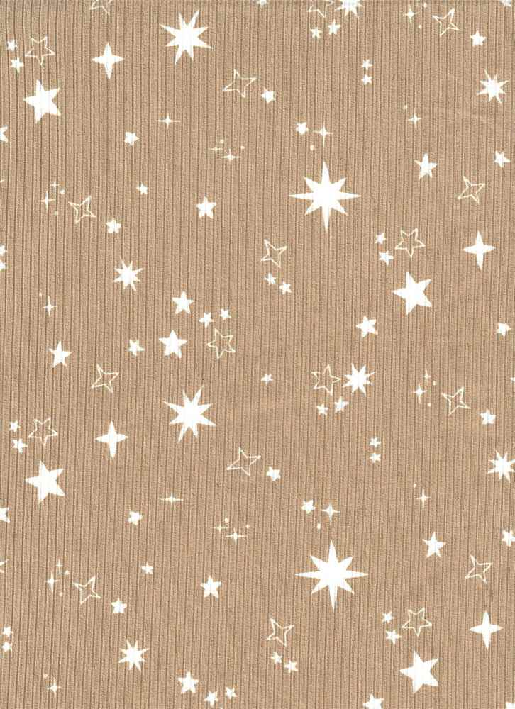 KNT3422-MS01209 / TAN / 87%POLY 13%SPAN 4X2 YUMMY RIB STAR PRINT