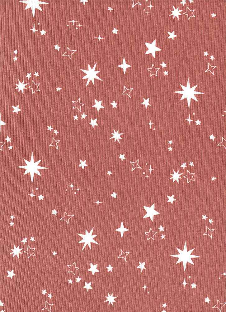 KNT3422-MS01209 / MAUVE DK / 87%POLY 13%SPAN 4X2 YUMMY RIB STAR PRINT