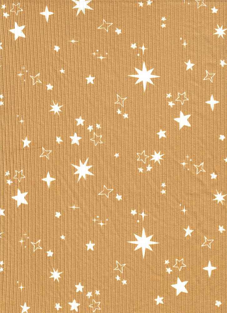 KNT3422-MS01209 / MUSTARD / 87%POLY 13%SPAN 4X2 YUMMY RIB STAR PRINT