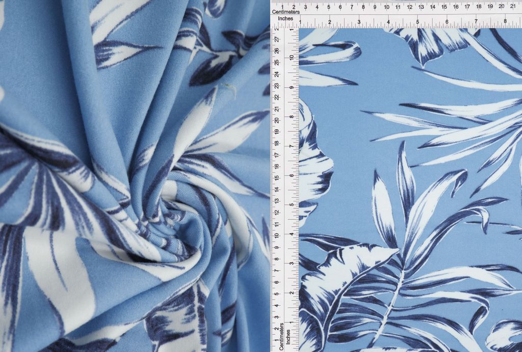 KNT2100-Q10120 / DENIM / 96%POLY 4%SPAN DTY BRUSHED TROPICAL PRINT
