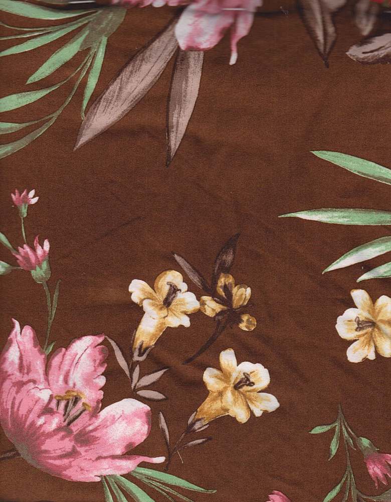 KNT2100-Q10217 / MOCHA / 96%POLY 4%SPAN DTY BRUSHED FLORAL PRINT