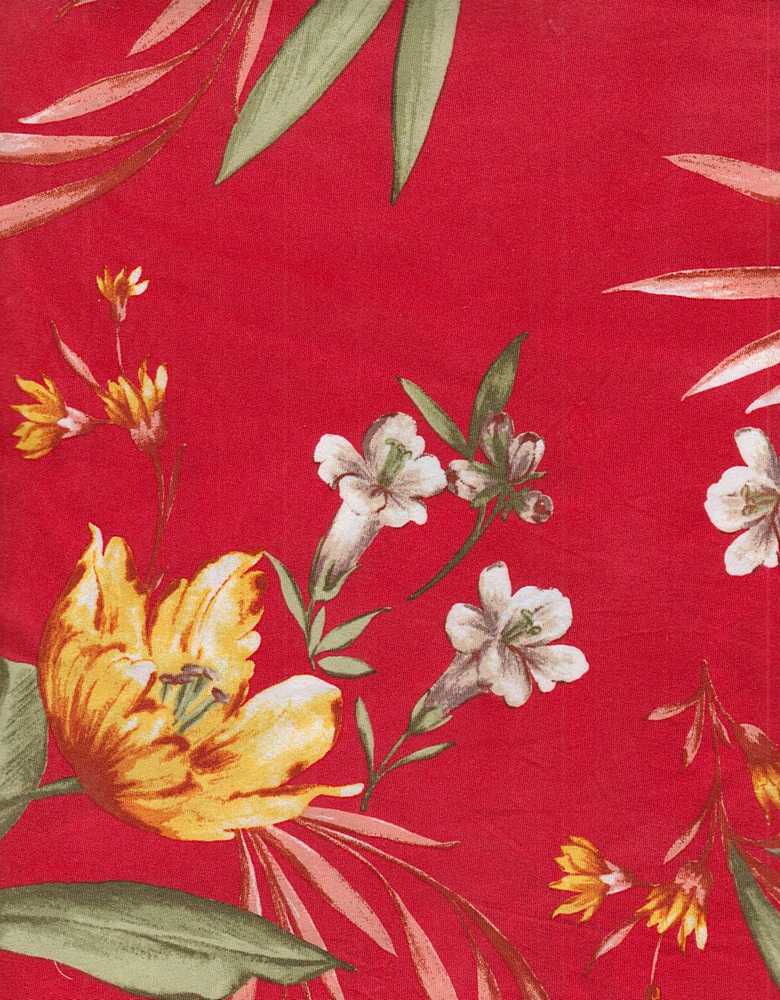 KNT2100-Q10217 / RED / 96%POLY 4%SPAN DTY BRUSHED FLORAL PRINT