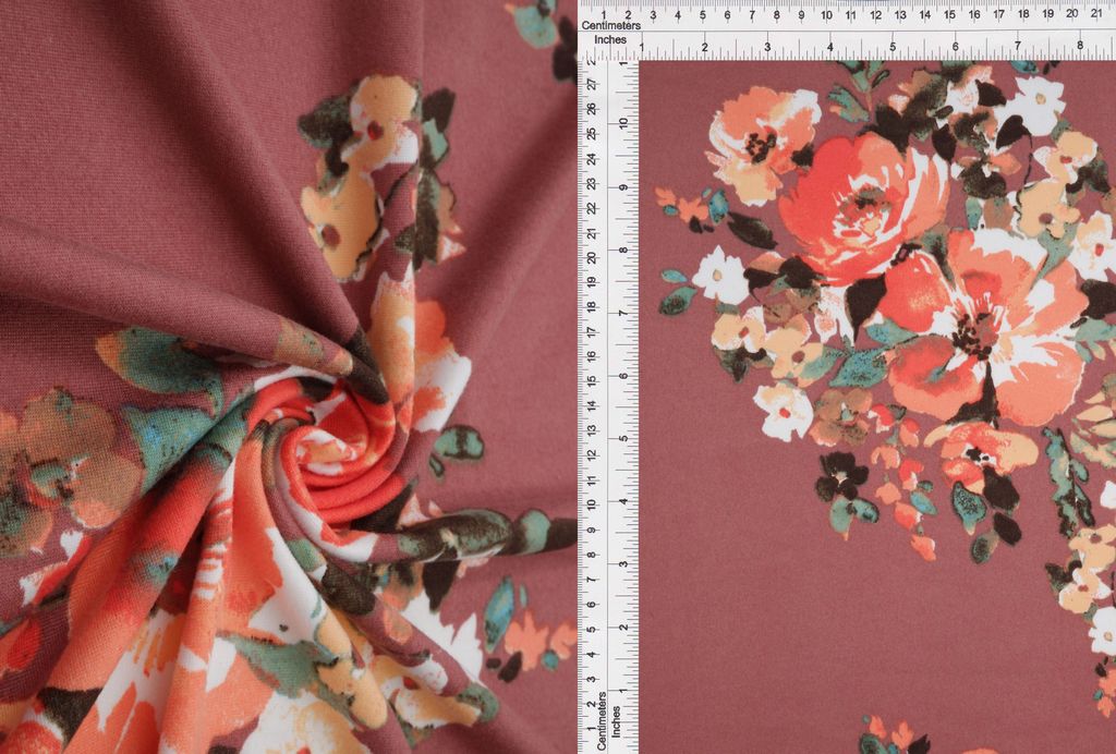 KNT2100-Q10218 / CLAY / 96%POLY 4%SPAN DTY BRUSHED FLORAL PRINT